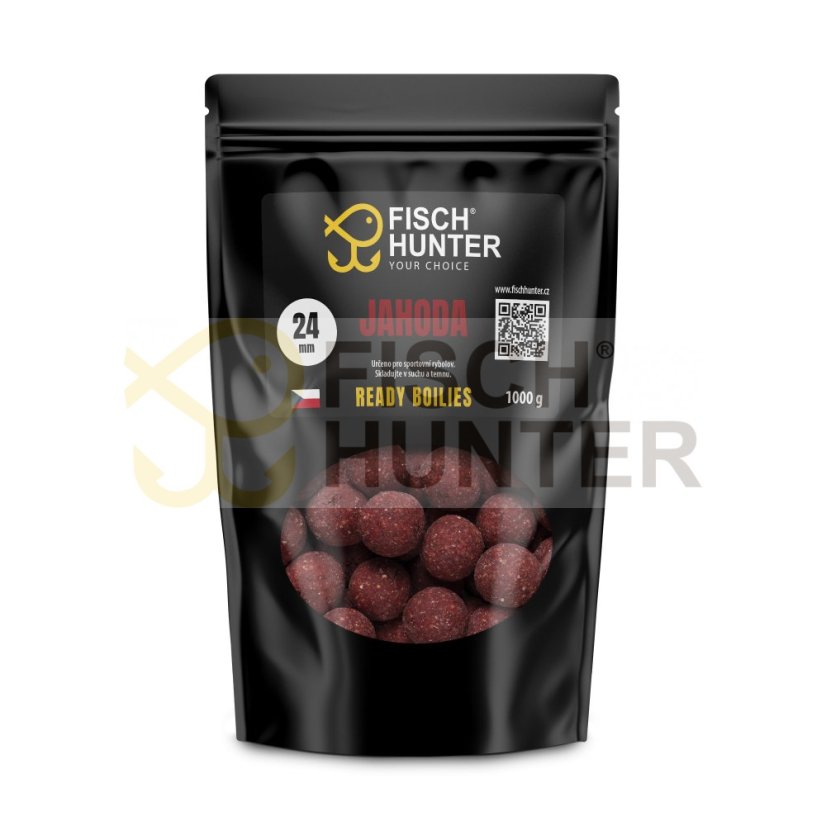 Chytací boilies Jahoda - Velikost: 24 mm, Balení: 300 g
